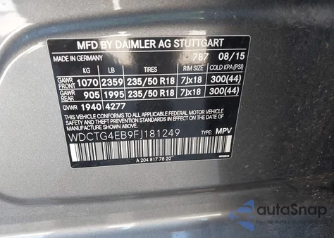 2015 Mercedes-Benz Gla 250 из США, поврежденный, VIN WDCTG4EB9FJ181249